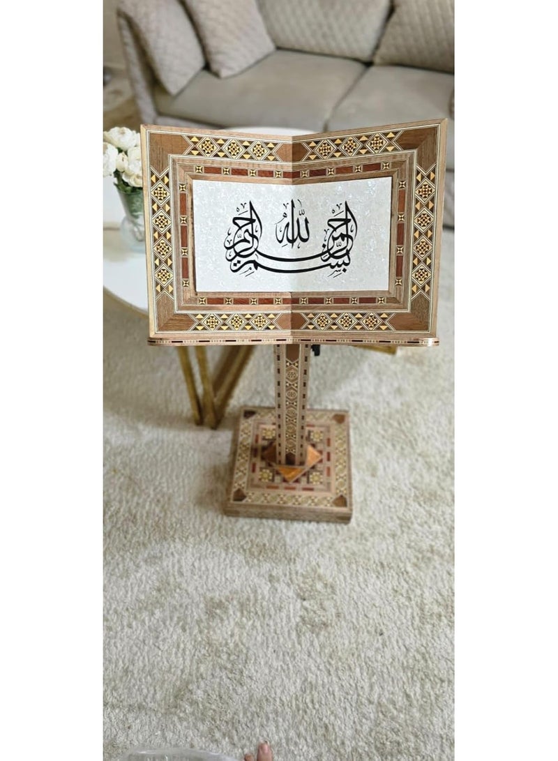 ريبنيو حامل المصحف الشريف زايوشي - بني | حامل مصحف خشبي فاخر | تصميم فني سوري أنيق | قابل للتعديل وواسع | مثالي للمنزل والمسجد وكهدية | متين وزخرفي - Image 2